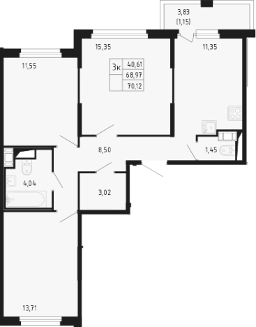 Купить трехкомнатную квартиру в районе Красносельский в Санкт-Петербурге. Вариант № 7609529, 0, площадь -  квм, цена 19222486 рублей
