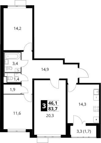 Купить трехкомнатную квартиру в Московской области. Вариант № 9839210, 0, площадь - квм, цена 18653880 рублей