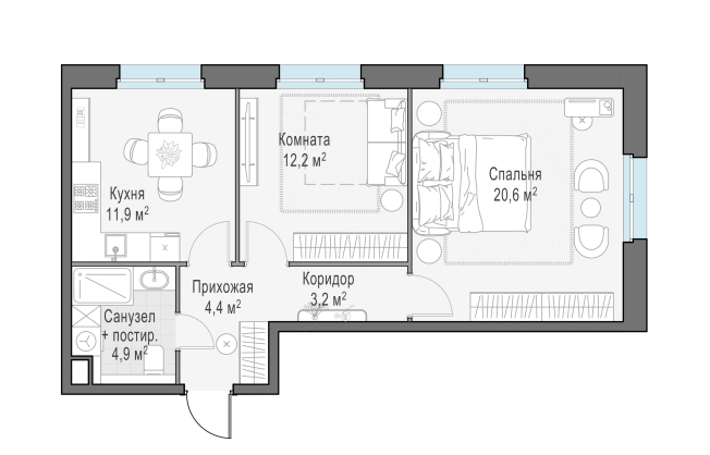 . Вариант № 165833, 0, площадь - 57.2 квм, цена 12210000 рублей