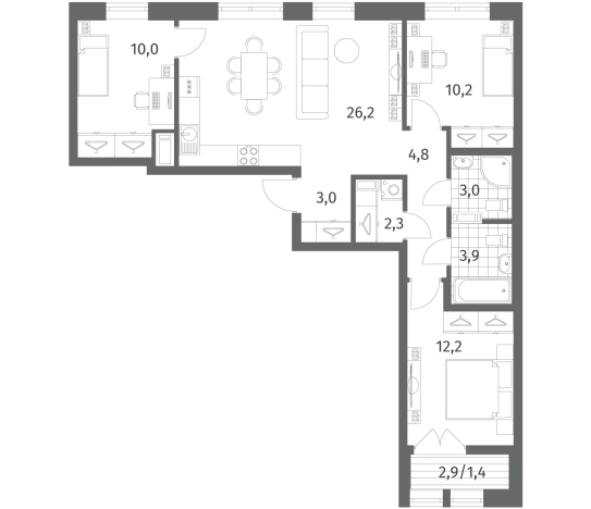 Купить многокомнатную квартиру в новостройках у метро Проспект Ветеранов в Ленинградской области. Вариант № 5258543, 0, площадь -  квм, цена 13163000 рублей