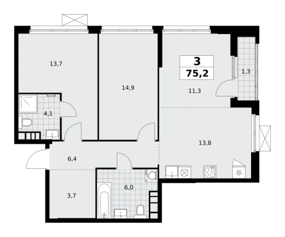 . Вариант № 116415, 0, площадь - 75.2 квм, цена 28269184 рублей