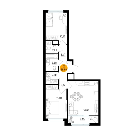 Купить квартиру в новостройках в ЖК Смарт квартал «Центральный» в Рязани. Вариант № 155076, 0, площадь -  квм, цена 7489960 рублей