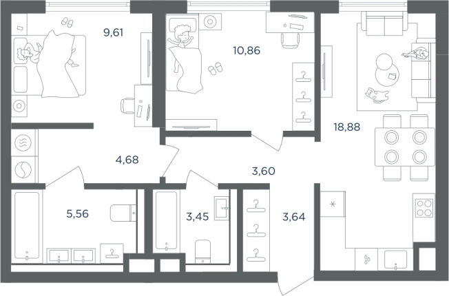 Купить двухкомнатную квартиру в районе Печатники в Москве. Вариант № 316457, 0, площадь -  квм, цена 25025242 рублей
