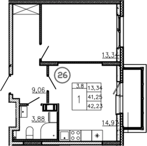 . Вариант № 6227787, 0, площадь - 41.25 квм, цена 5017600 рублей