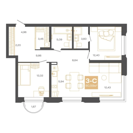 Купить трехкомнатную квартиру в ЖК Пульсар в Новосибирске. Вариант № 9961855, 0, площадь -  квм, цена 20364000 рублей