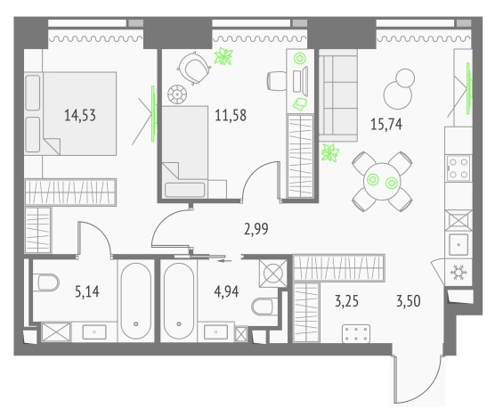 Купить двухкомнатную квартиру в ЖК Upside Towers в Москве. Вариант № 151177, 0, площадь -  квм, цена 33600806 рублей
