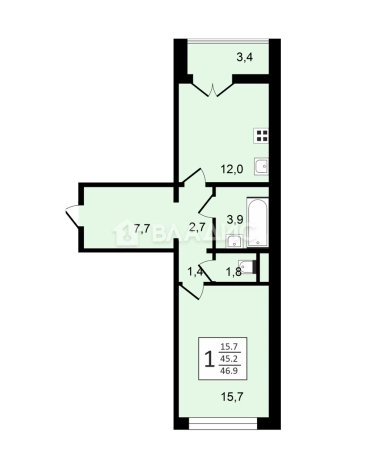 . Вариант № 145342, 0, площадь - 46.7 квм, цена 4594992 рублей