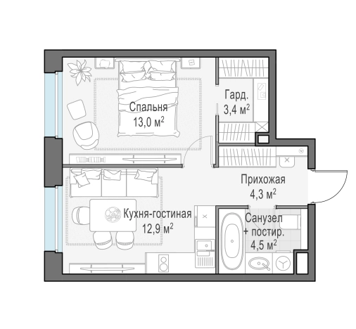 Купить однокомнатную квартиру в ЖК Белый Grad в Мытищах. Вариант № 167084, 0, площадь -  квм, цена 7730000 рублей