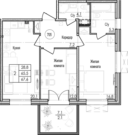 Купить трехкомнатную квартиру в ЖК Парусная 1 в Санкт-Петербурге. Вариант № 7265842, 0, площадь -  квм, цена 24179000 рублей