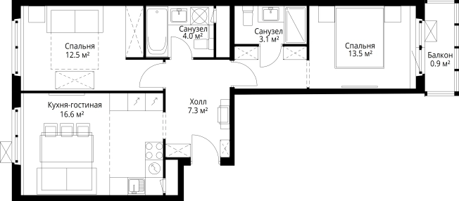 Купить двухкомнатную квартиру у метро Домодедовская в Видном. Вариант № 2530165, 0, площадь -  квм, цена 13486763 рублей