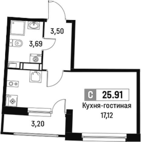 Купить Студию в новостройках в Мурине. Вариант № 6214271, 0, площадь -  квм, цена 5013556 рублей