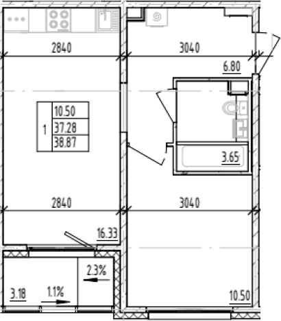 . Вариант № 6854244, 0, площадь - 37.28 квм, цена 9727140 рублей