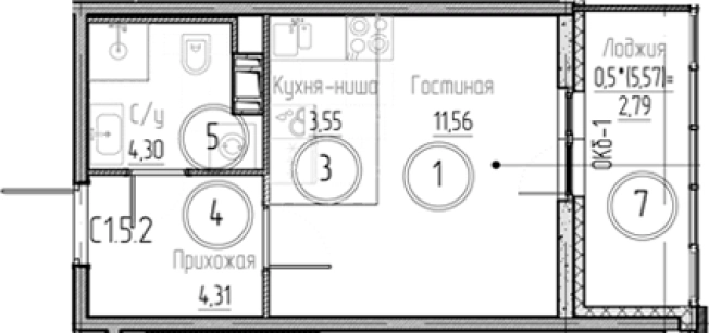 . Вариант № 8931034, 0, площадь - 23.72 квм, цена 4363215 рублей