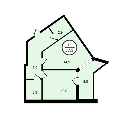. Вариант № 46310, 12, площадь - 37.1 квм, цена 4500000 рублей