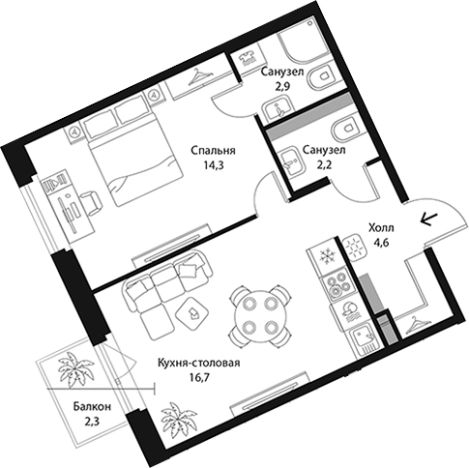 . Вариант № 7829530, 0, площадь - 40.71 квм, цена 9206532 рублей