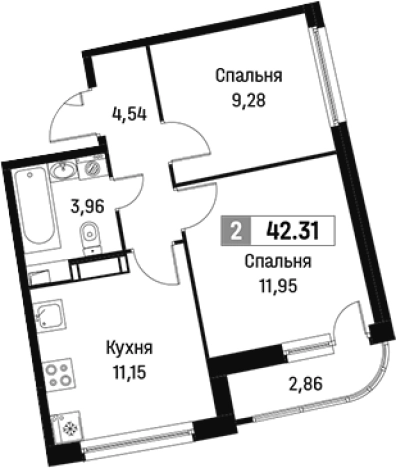 . Вариант № 6212060, 0, площадь - 40.88 квм, цена 7993877 рублей