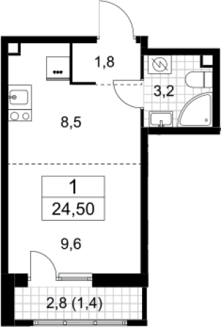. Вариант № 3951305, 0, площадь - 23.1 квм, цена 7108504 рублей