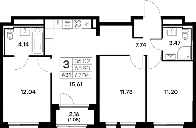 Купить трехкомнатную квартиру в ЖК Glorax Октябрьский в Владимире. Вариант № 134120, 0, площадь -  квм, цена 9699999 рублей