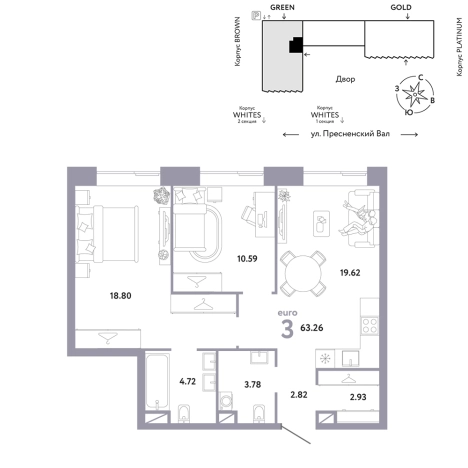 Купить квартиру на улице Пресненский Вал в Москве. Вариант № 10441964, 0, площадь -  квм, цена 59159400 рублей