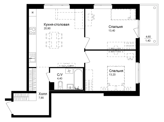 Купить двухкомнатную квартиру в новостройках на улице Достоевского в Ленинградской области. Вариант № 7829256, 0, площадь -  квм, цена 7956000 рублей