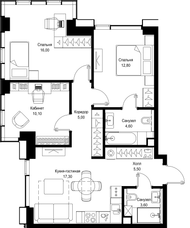 Купить трехкомнатную квартиру в ЖК Cityzen в Москве. Вариант № 148079, 0, площадь -  квм, цена 33922210 рублей