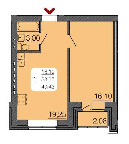 Купить однокомнатную квартиру в Семилуках. Вариант № 101493, 0, площадь -  квм, цена 3742050 рублей