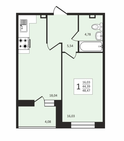 . Вариант № 107041, 0, площадь - 48.47 квм, цена 6688860 рублей