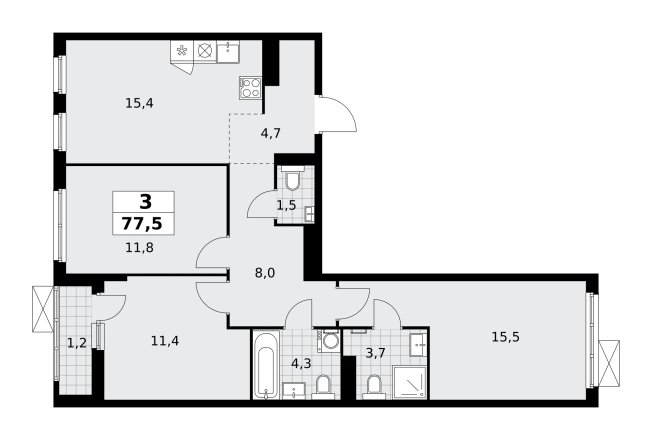 Купить квартиру у метро Потапово в Москве. Вариант № 100589, 0, площадь -  квм, цена 24704675 рублей