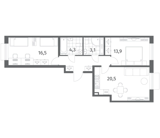 Купить трехкомнатную квартиру в ЖК Парусная 1 в Санкт-Петербурге. Вариант № 7265872, 0, площадь -  квм, цена 23156000 рублей
