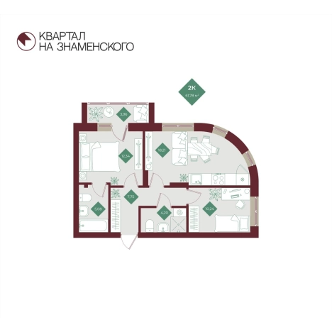 Купить двухкомнатную квартиру в новостройках в Тобольске. Вариант № 163203, 0, площадь -  квм, цена 7050000 рублей