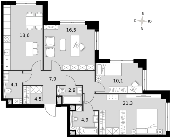 Купить трехкомнатную квартиру у метро Хорошево в Москве. Вариант № 9502150, 0, площадь -  квм, цена 66070166 рублей