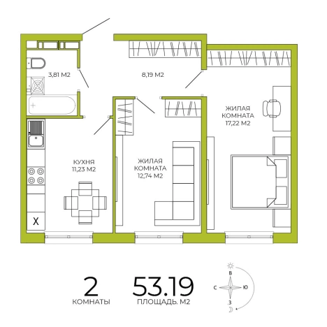 Купить двухкомнатную квартиру на улице Побочинская в Пензе. Вариант № 115041, 0, площадь -  квм, цена 5106240 рублей