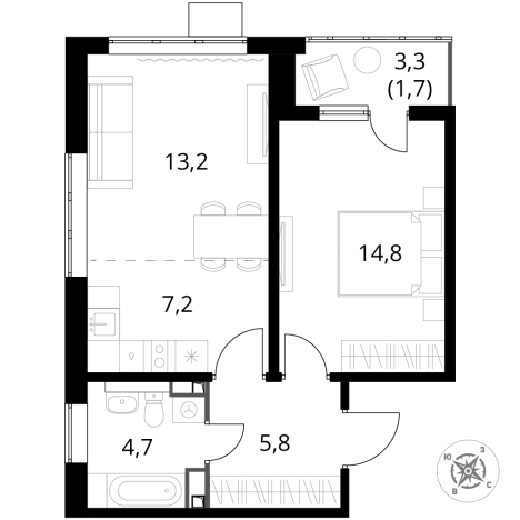 . Вариант № 9949655, 0, площадь - 47.4 квм, цена 15362340 рублей