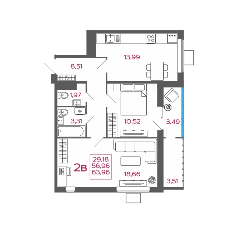 Купить двухкомнатную квартиру в ЖК Жилой комплекс "Новобережье" в Пензенской области. Вариант № 2351760, 0, площадь -  квм, цена 5628480 рублей