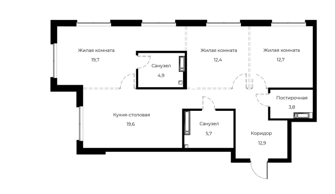 Купить трехкомнатную квартиру в новостройках на улице Богданова в Пензе. Вариант № 1302133, 0, площадь -  квм, цена 12333650 рублей