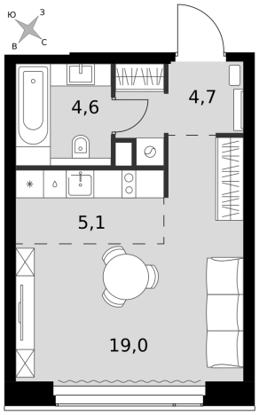 Купить однокомнатную квартиру в районе Хорошёвский в Москве. Вариант № 9466176, 0, площадь -  квм, цена 32281100 рублей