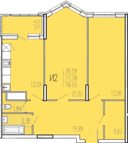. Вариант № 67543, 0, площадь - 79.5 квм, цена 6598500 рублей