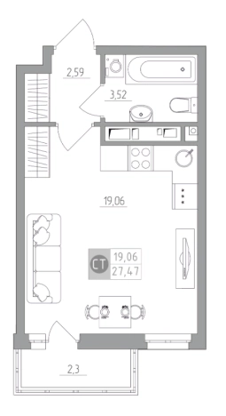 Купить Студию в Тульской области. Вариант № 72934, 0, площадь -  квм, цена 3075816 рублей