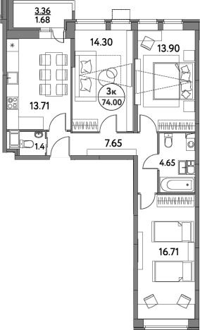 Купить трехкомнатную квартиру в Щёлкове. Вариант № 79787, 0, площадь -  квм, цена 11602950 рублей
