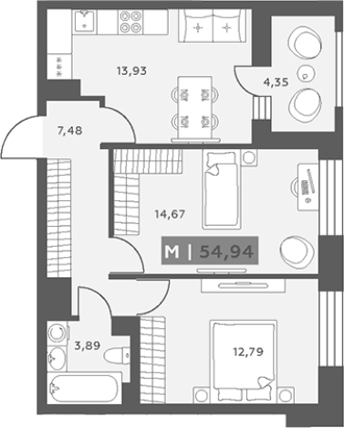 Купить двухкомнатную квартиру в ЖК Аквилон RekaPark в Ленинградской области. Вариант № 6217407, 0, площадь -  квм, цена 9830901 рублей