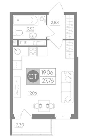 Купить Студию в Тульской области. Вариант № 72931, 0, площадь -  квм, цена 3108287 рублей