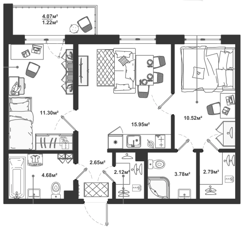 Купить трехкомнатную квартиру в новостройках на улице Большая Балтийская в Ленинградской области. Вариант № 892325, 0, площадь -  квм, цена 11897288 рублей
