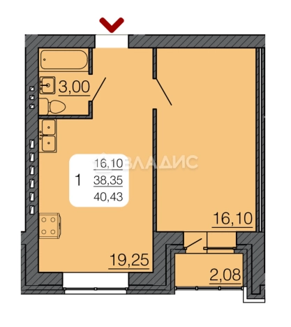 Купить однокомнатную квартиру в Семилуках. Вариант № 101498, 0, площадь -  квм, цена 3742050 рублей