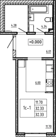 . Вариант № 6854917, 0, площадь - 32.33 квм, цена 6242082 рублей