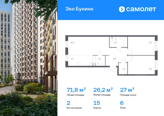 Купить квартиру в новостройках у метро Коммунарка в Москве. Вариант № 2677761, 0, площадь -  квм, цена 20103838 рублей