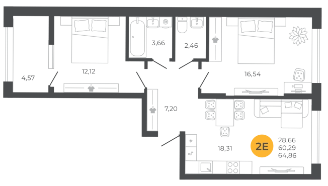 . Вариант № 2105128, 0, площадь - 62.58 квм, цена 6508320 рублей