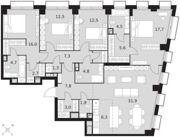 Купить четырехкомнатную квартиру в районе Крылатское в Москве. Вариант № 9505201, 0, площадь -  квм, цена 117514200 рублей