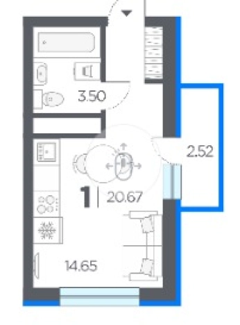 Купить Студию в Рязани. Вариант № 5822949, 0, площадь - квм, цена 2459730 рублей