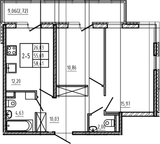 . Вариант № 6963709, 0, площадь - 55.69 квм, цена 10396980 рублей