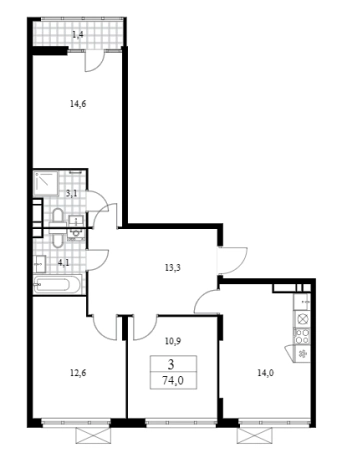 . Вариант № 90958, 0, площадь - 72.6 квм, цена 14430980 рублей